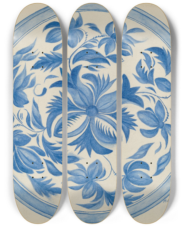 Triptych art skateboard deck of Margaret Stottlemeyer Plate by Margaret Stottlemeyer