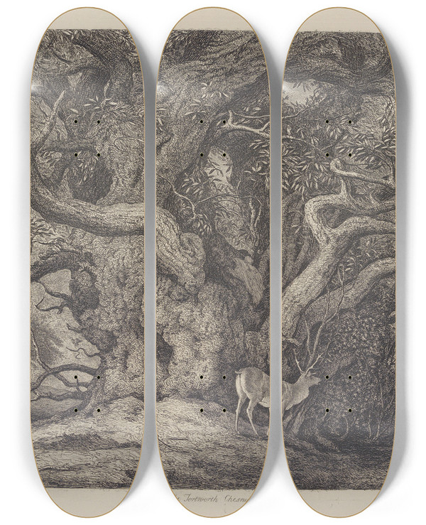 Triptych art skateboard deck of Jacob George Strutt The Tortworth Chesnut by Jacob George Strutt (1784-1867)