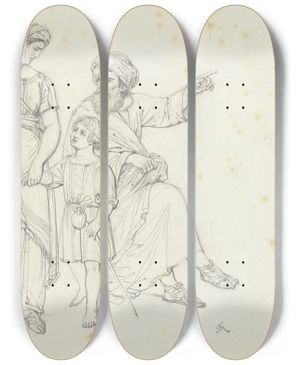 Triptych art skateboard deck of Friedrich Mosbrugger  Expulsion Of Hagar by Friedrich Mosbrugger (1804-1830)