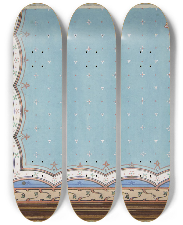 Triptych art skateboard deck of Julesedmondcharles Lachaise Design For The Painted Decoration Of A Ceiling_4 by Jules-Edmond-Charles Lachaise (1897)