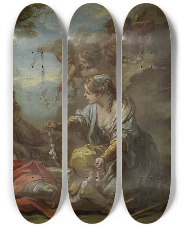 Triptych art skateboard deck of Charlesandr Van Loo Rinaldo And Armida by Charles-Andr van Loo (1705-1765)