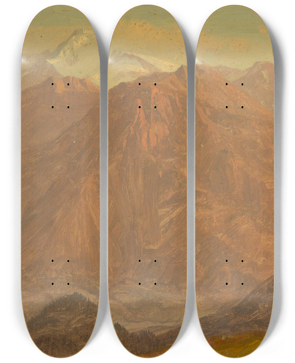 Triptych art skateboard deck of Frederic Edwin Church Colombia Or Ecuador Mountains by Frederic Edwin Church (1826-1900)