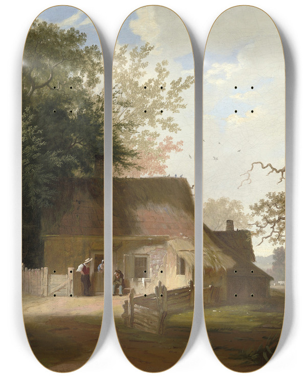 Triptych art skateboard deck of George Caleb Bingham Cottage Scenery by George Caleb Bingham (1811-1879)