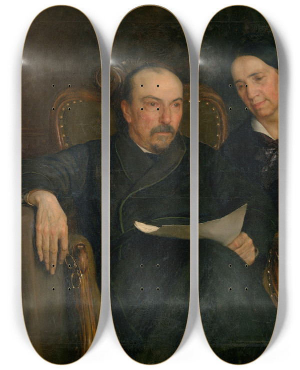 Triptych art skateboard deck of Jan Van Beers The Poet Jan Van Beers And His Wife The Artists Parents by Jan Van Beers (1852-1927)