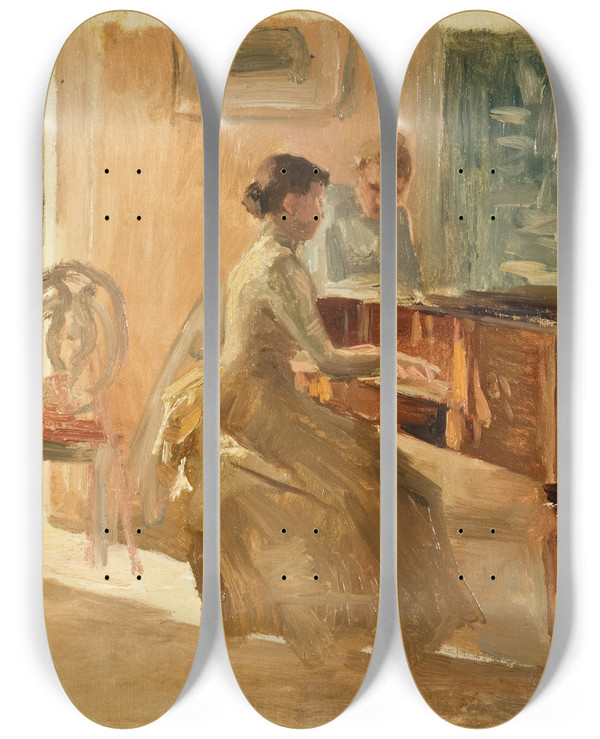 Triptych art skateboard deck of Albert Edelfelt In The Drawingroom At Haiko by Albert Edelfelt (1854-1905)