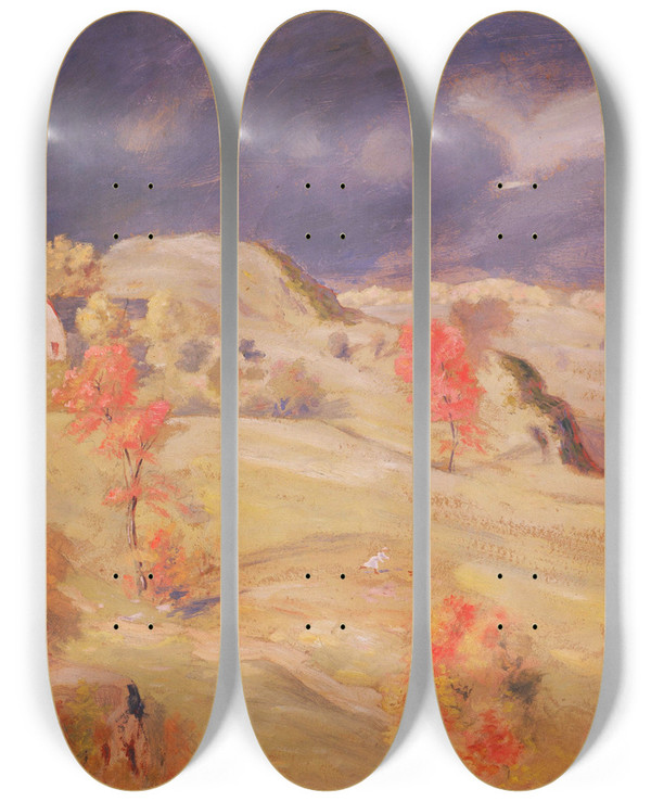 Triptych art skateboard deck of Louis Michel Eilshemius Approaching Storm by Louis Michel Eilshemius (1864-1941)