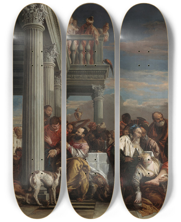 Triptych art skateboard deck of Giovanni Battista Tiepolo Christ In The House Of Simon The Pharisee by Giovanni Battista Tiepolo (1696-1770)