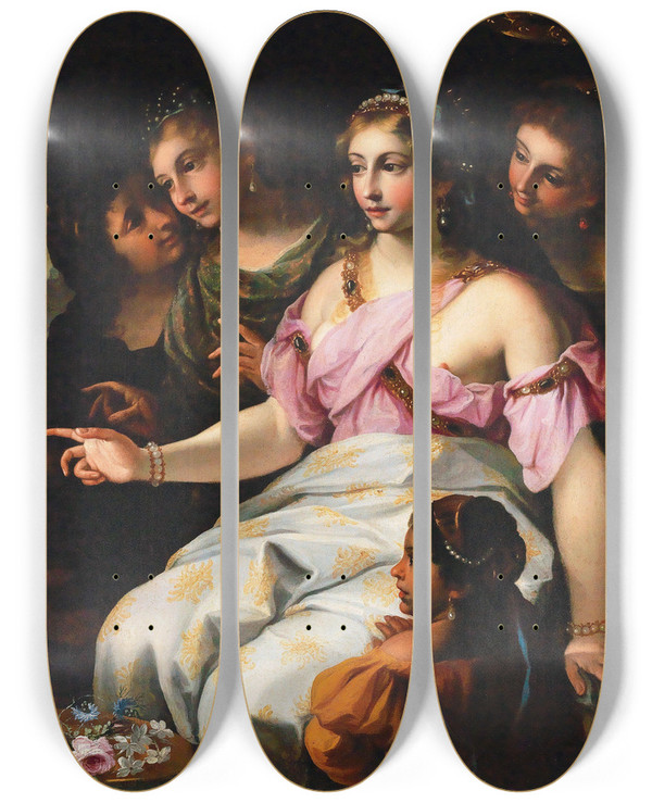 Triptych art skateboard deck of Elisabetta Sirani The Finding Of Moses by Elisabetta Sirani (1638-1665)