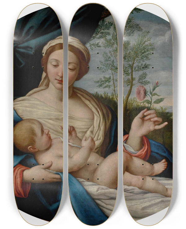 Triptych art skateboard deck of Giovanni Battista Salvi Da Sassoferrato Madonna And Child With The Rose by Giovanni Battista Salvi Da Sassoferrato (1609-1685)
