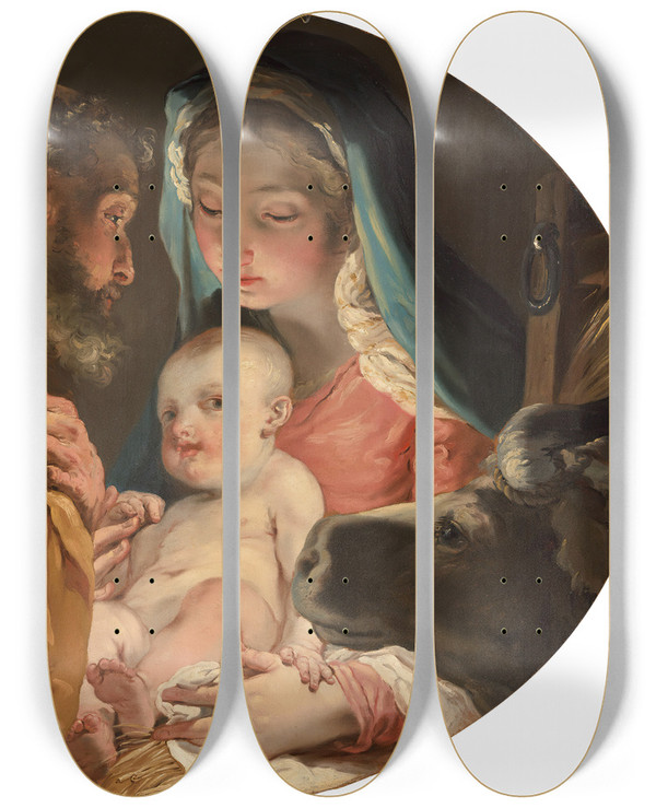 Triptych art skateboard deck of Gaetano Gandolfi The Holy Family_2 by Gaetano Gandolfi (1734-1802)