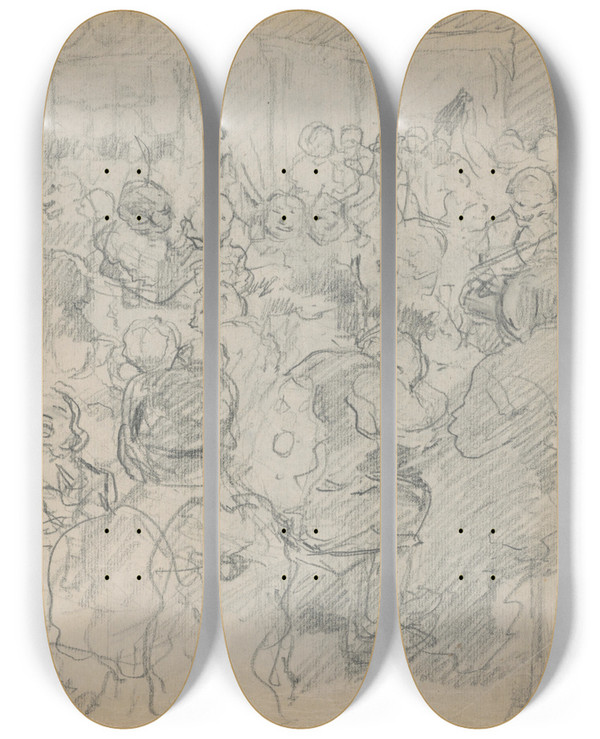 Triptych art skateboard deck of Gustv Mall Folk Festival by Gustav Mally (1879-1952)