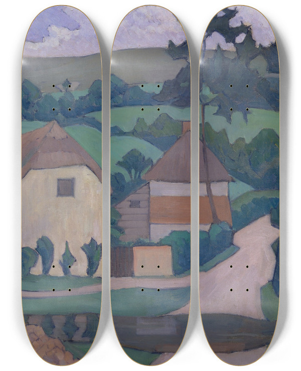 Triptych art skateboard deck of Robert Polhill Bevan The Ford by Robert Polhill Bevan (1865-1925)