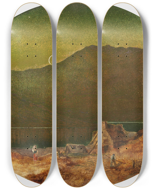 Triptych art skateboard deck of John Atkinson Grimshaw The Crescent by John Atkinson Grimshaw (1836-1893)