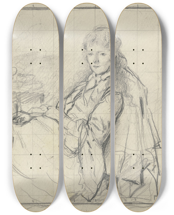 Triptych art skateboard deck of Otto Scholderer Luise Scholderer Auf Der Ottomane by Otto Scholderer (1834-1902)