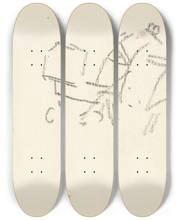 Triptych art skateboard deck of Edvard Weie Figurstudier Til Langelinjebilledet_2 by Edvard Weie (1879-1943)