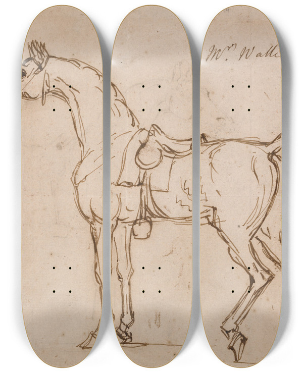 Triptych art skateboard deck of James Seymour A Racehorse Bridled And Saddled by James Seymour (1697-1752)