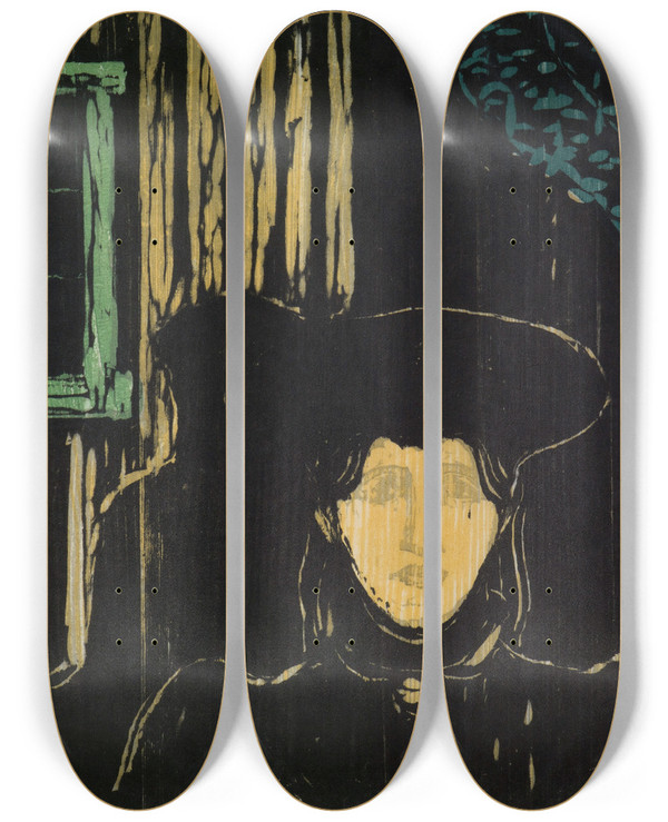 Triptych art skateboard deck of Edvard Munch Moonlight_1 by Edvard Munch (1863-1944)