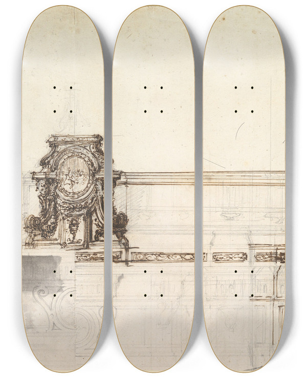 Triptych art skateboard deck of Luigi Vanvitelli Design For An Altar by Luigi Vanvitelli (1700-1773)