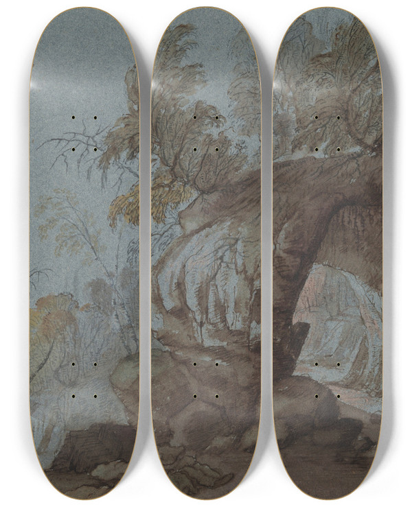 Triptych art skateboard deck of Circle Of Gillis Neyts Landscape With Archway Inrocks by Circle Of Gillis Neyts (1623-1687)