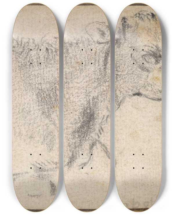 Triptych art skateboard deck of Paulus Potter Study Of A Lying Cow by Paulus Potter (1625-1654)