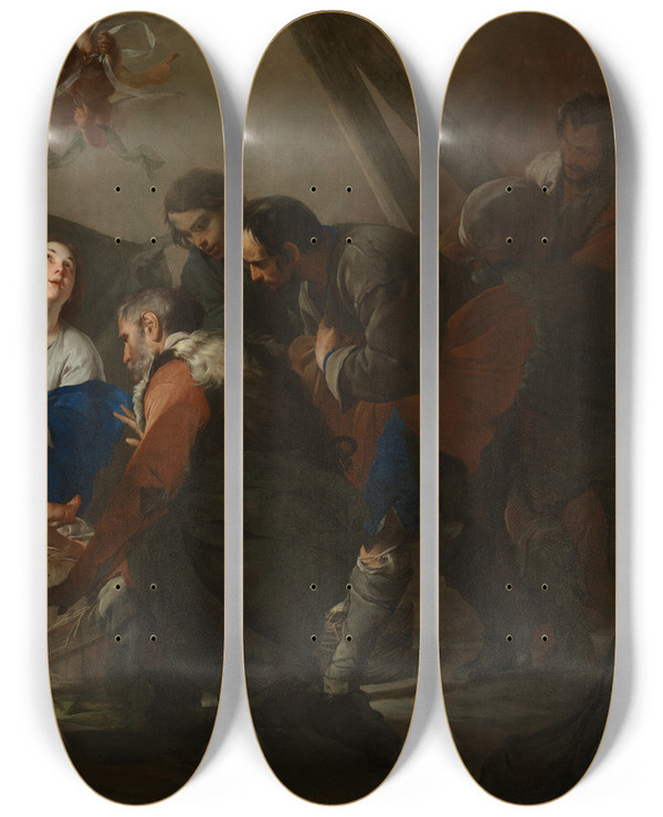 Triptych art skateboard deck of Bernardo Cavallino Adoration Of The Shepherds_2 by Bernardo Cavallino (1616-1656)