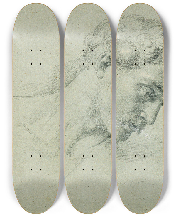 Triptych art skateboard deck of Johann Peter Krafft Kopfstudie Zu Arindal Und Daura_4 by Johann Peter Krafft (1780-1856)