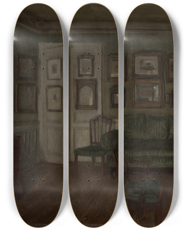 Triptych art skateboard deck of Walter Gay Aninterior by Walter Gay (1856-1937)