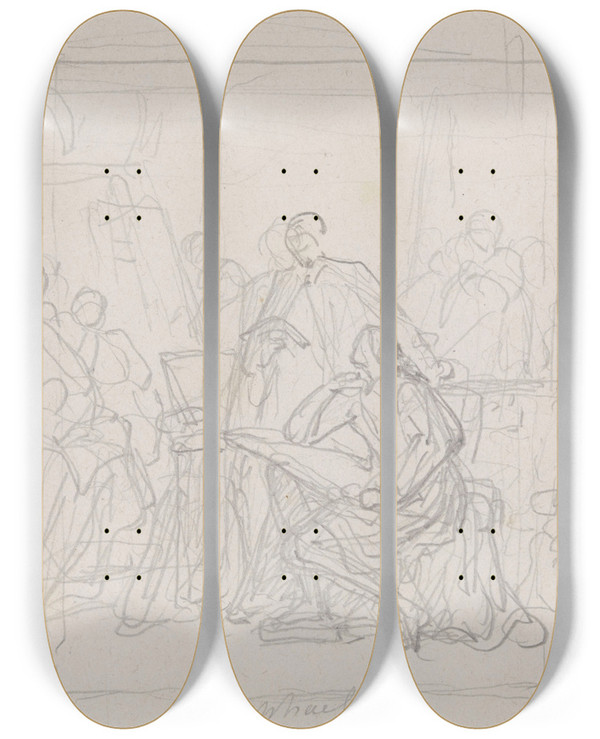 Triptych art skateboard deck of Nicaise De Keyser The Painter Raphael_1 by Nicaise De Keyser (1813-1887)