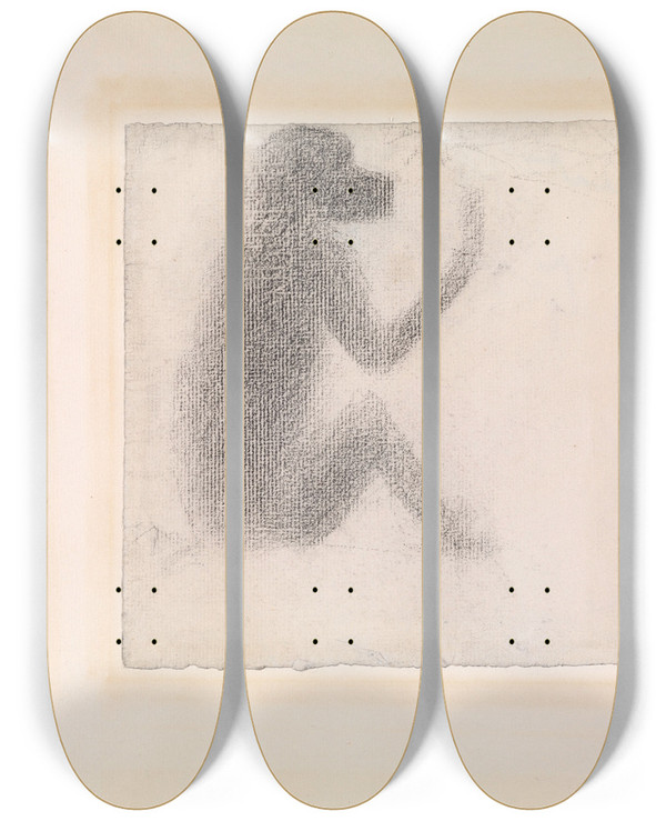 Triptych art skateboard deck of Georges Seurat Seated Monkey by Georges Seurat (1859-1891)