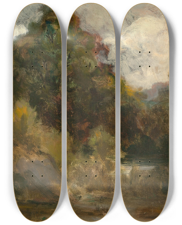Triptych art skateboard deck of Edward Mitchell Bannister Landscape Trees by Edward Mitchell Bannister (1828-1901)