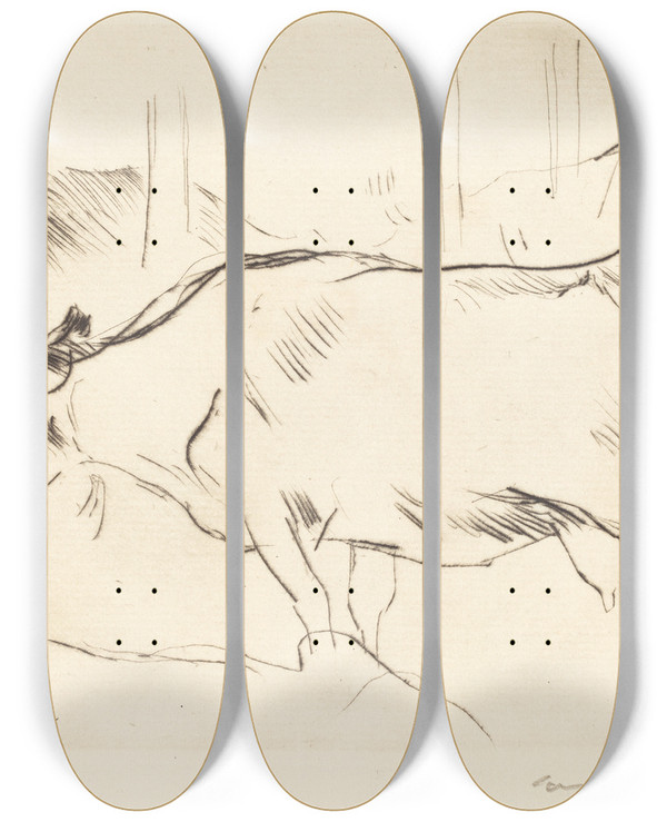 Triptych art skateboard deck of Lovis Corinth Cow Barn Ii Kuhstall Ii by Lovis Corinth (1858-1925)