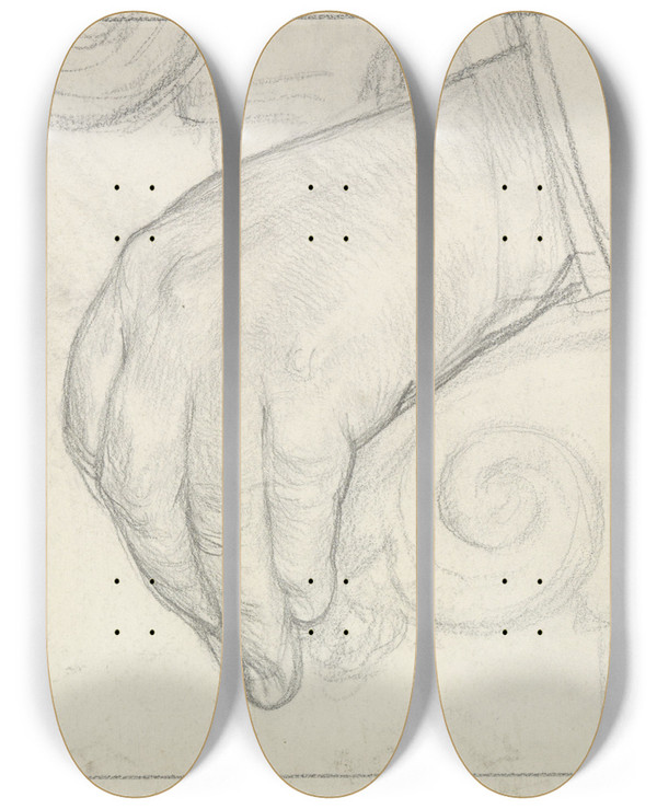 Triptych art skateboard deck of Jan Veth Studie Van Een Linkerhand Op Een Stoelleuning by Jan Veth (1864-1925)