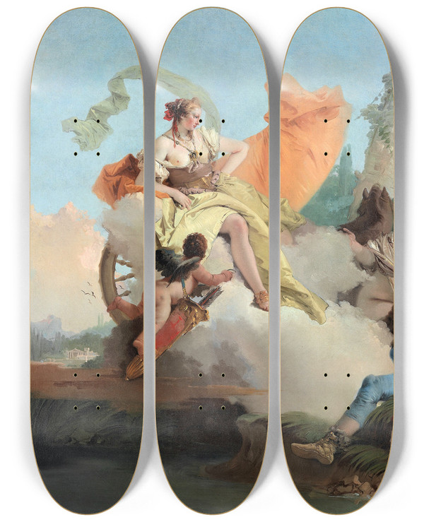Triptych art skateboard deck of Giovanni Battista Tiepolo Armida Encounters The Sleeping Rinaldo by Giovanni Battista Tiepolo (1696-1770)