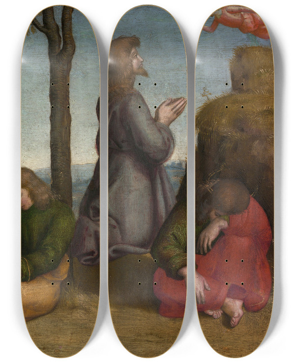 Triptych art skateboard deck of Raphael The Agony In The Garden by Raphael (1483-1520)