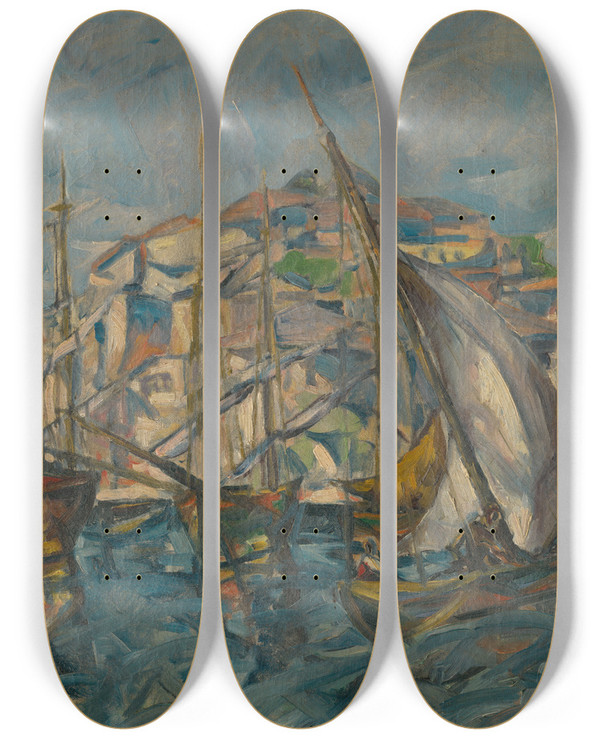 Triptych art skateboard deck of Kontantn Bauer Dubrovnk by Konstantin Bauer (1893-1928)