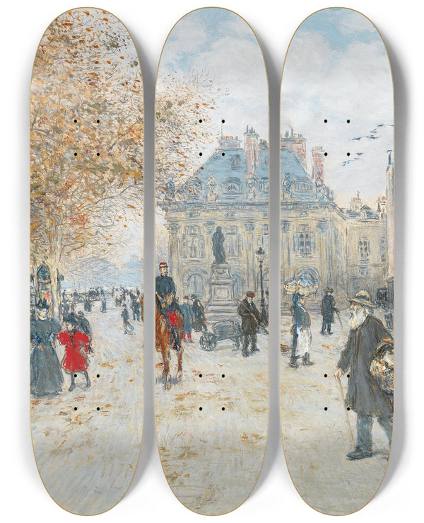 Triptych art skateboard deck of Jean Franois Raffalli The Quai Malaquais Paris by Jean Francois Raffaelli (1850-1924)