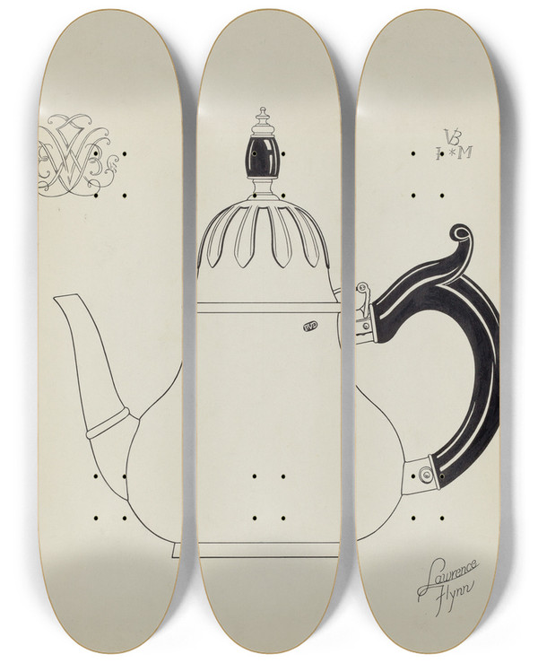 Triptych art skateboard deck of Lawrence Flynn Silver Teapot_3 by Lawrence Flynn (1900-1973)