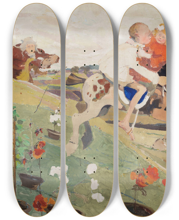 Triptych art skateboard deck of Witold Wojtkiewicz Abduction Of A Princess by Witold Wojtkiewicz (1879-1909)