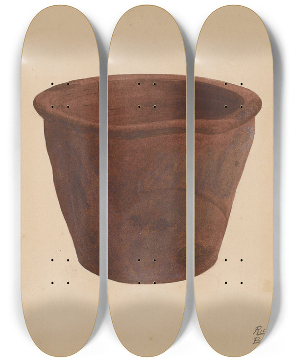 Triptych art skateboard deck of Richard Barnett Earthenware Bowl by Richard Barnett