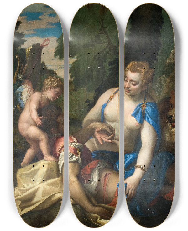 Triptych art skateboard deck of Paolo Veronese Venus Mourning Adonis by Paolo Veronese (1528-1588)