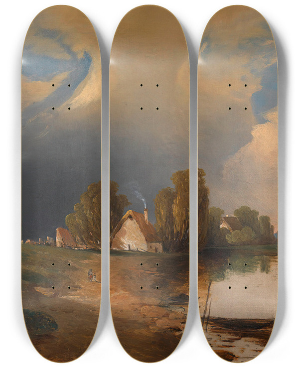 Triptych art skateboard deck of Adalbert Stifter Partie Aus Den Westungarischen Donauauen Mit Aufsteigendem Gewitter by Adalbert Stifter (1805-1868)