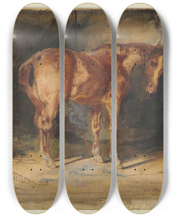 Triptych art skateboard deck of Eugne Delacroix Study Of Ahorse1 by Eugene Delacroix (1798-1863)
