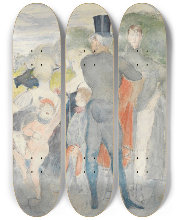 Triptych art skateboard deck of Zygmunt Waliszewski Booth I With A Selfportrait by Zygmunt Waliszewski (1897-1936)