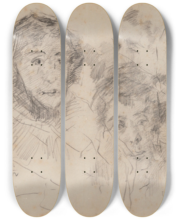 Triptych art skateboard deck of James Ensor Ensors Mother_5 by James Ensor (1860-1949)