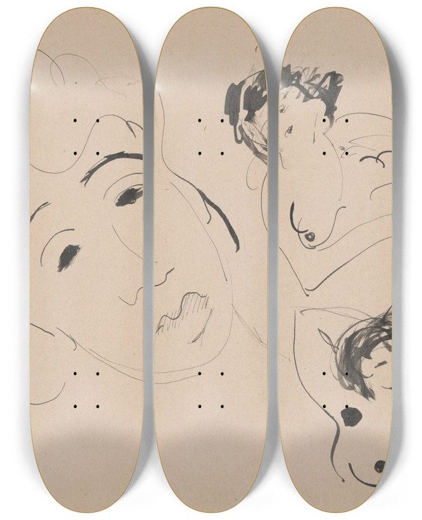 Triptych art skateboard deck of Cyprin Majernk Skicr_28 by Cyprian Majernik (1909-1945)