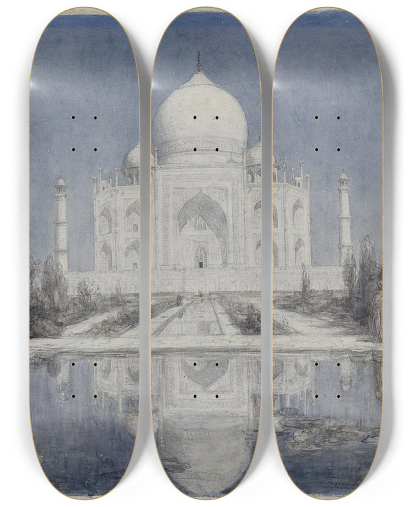 Triptych art skateboard deck of Marius Bauer Taj Mahal Bij Maanlicht by Marius Bauer (1867-1932)