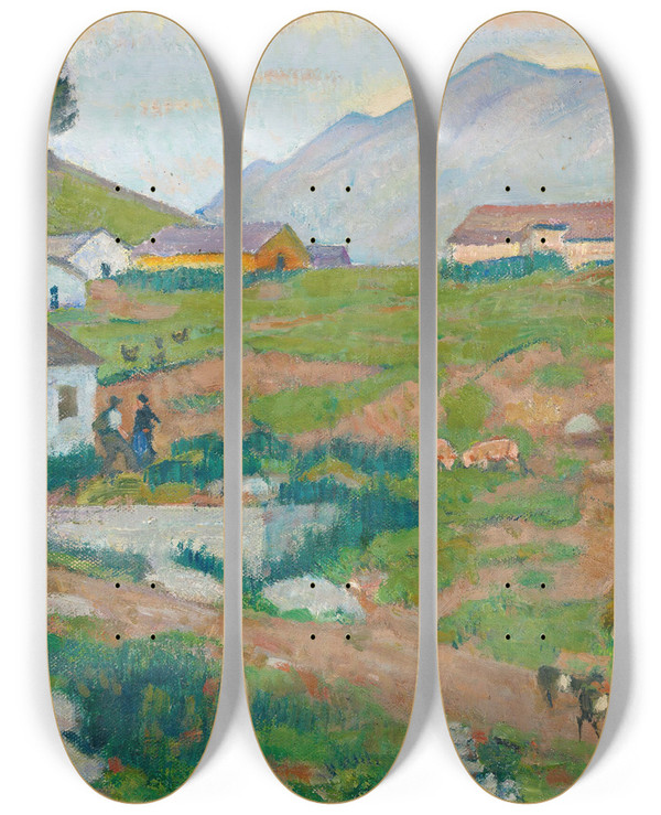 Triptych art skateboard deck of Emil Cardinaux Grison Landscape by Emil Cardinaux (1877-1936)