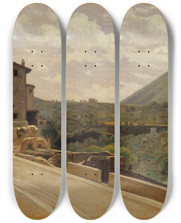 Triptych art skateboard deck of Wilhelm Marstrand Italian Landscape by Wilhelm Marstrand (1810-1873)
