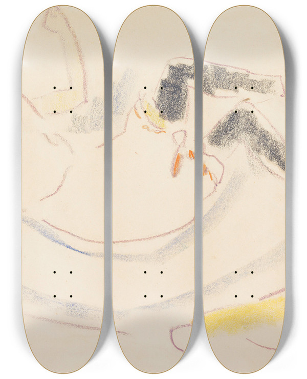 Triptych art skateboard deck of Ernst Ludwig Kirchner Liegendes Mdchen by Ernst Ludwig Kirchner (1880-1938)
