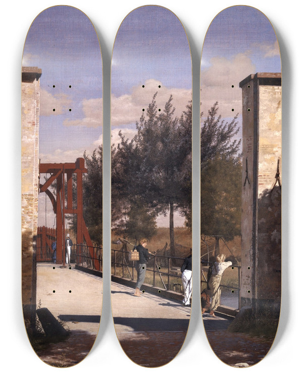 Triptych art skateboard deck of Christen Kbke The North Gate Of The Citadel by Christen Kobke (1810-1848)